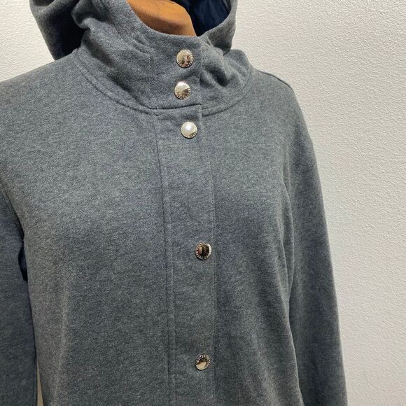 Lauren Ralph Lauren Gray Snap Front Cardigan Sweater Jacket Mock Neck Size Large - Picture 2 of 8